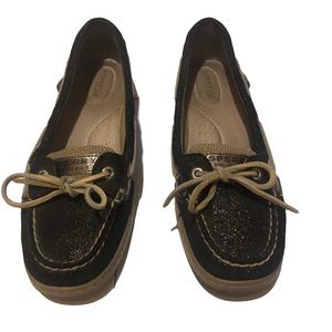 Sperry Top-Sider Angelfish Black Glitter Boat Leather Shoe Size 9 M 9102963